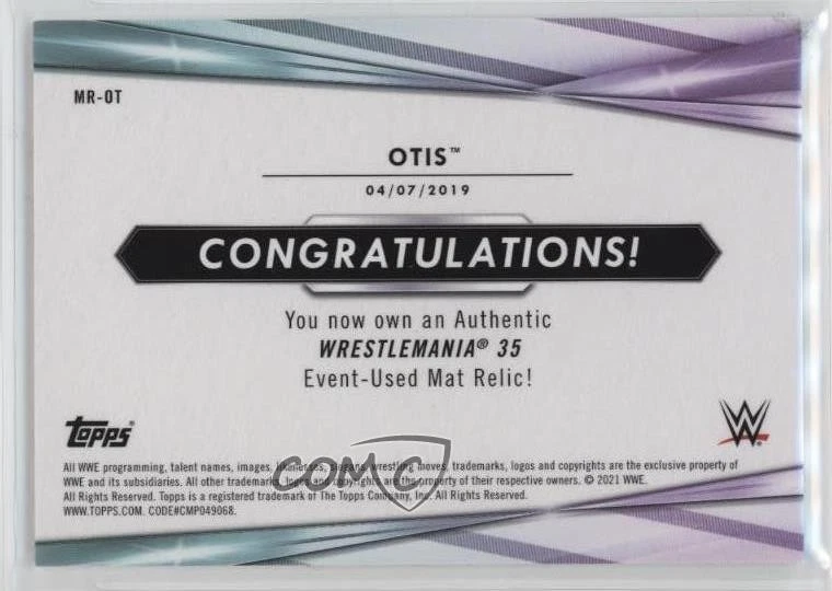 2021 Topps WWE Mat Relics WrestleMania 35 Aqua /299 Otis #MR-OT - Image 2 of 2