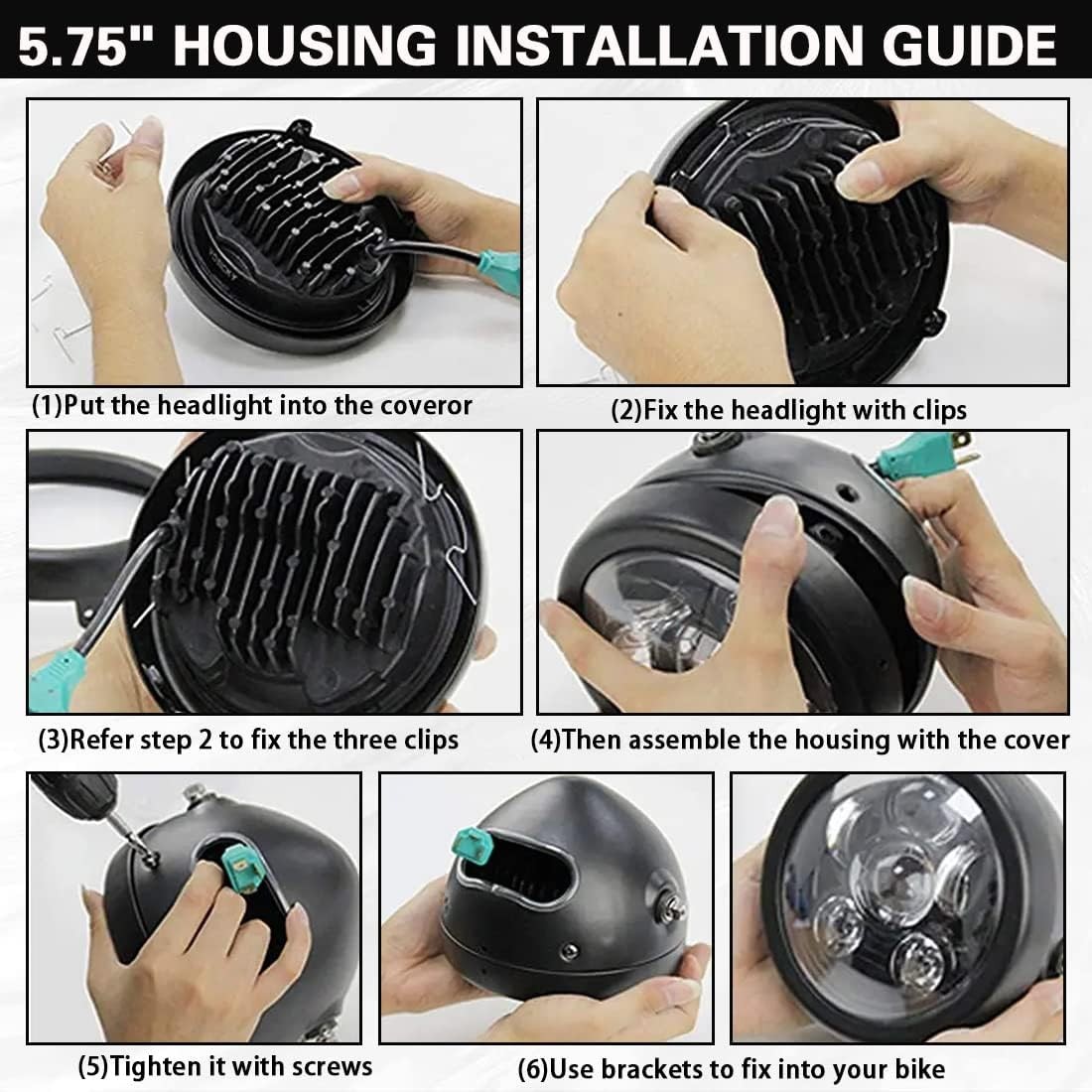 5 3/4" 5.75 Inch Motorcycle Headlights Housing Bucket Headlight Mount for Motor