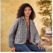 SUNDANCE Women's Sumiko Quilted Velvet Embroidered Evening Puff Jacket- Size XS