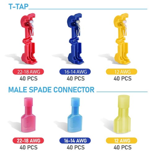 240PCS Quick Splice T-Taps Electrical Wire Cable Crimp Terminals Connectors Kit - Picture 15 of 18