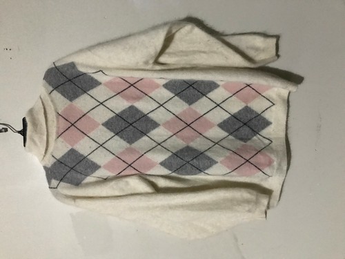 Lands'End Lambswool Angora Size L 14-16 Cream Pink Gray Plaid Sweater Women - 第 3/8 張圖片