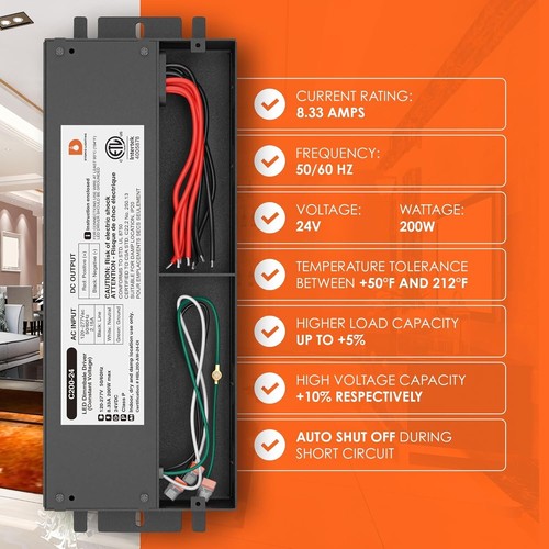 24VDC 200W Dimmable LED Driver 120/277V (compatible w/ Lutron & Leviton dimmers) - Picture 2 of 5