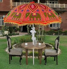 Indian Outdoor Sun Shade Patio Umbrella 70" Garden Parasol Peacock Embroidered