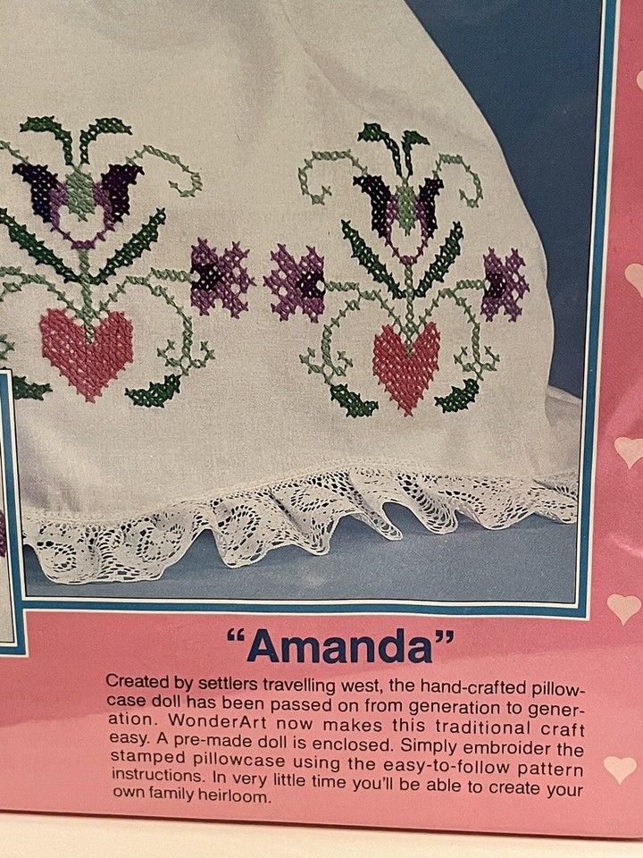 NIP 1990 WonderArt Homestead Pillowcase Doll Craft Sewing Kit Sealed AMANDA 9700 eBay