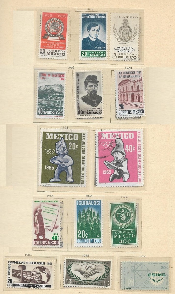 SKV) 1964-66 MEXICO, 14 stamps, 954, 956, 955, 958, 959, 960