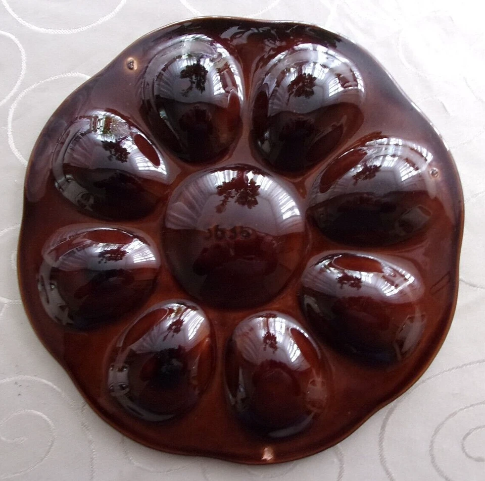 Keramik Eierplatte Eierteller Eier Servierplatte für 8 Eier /Eierhälften braun - Bild 3 von 4