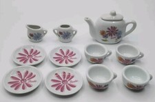 Barbie Schylling 12 Piece Mini Ceramic Tea Set: Plates Cups Teapot Sugar Creamer
