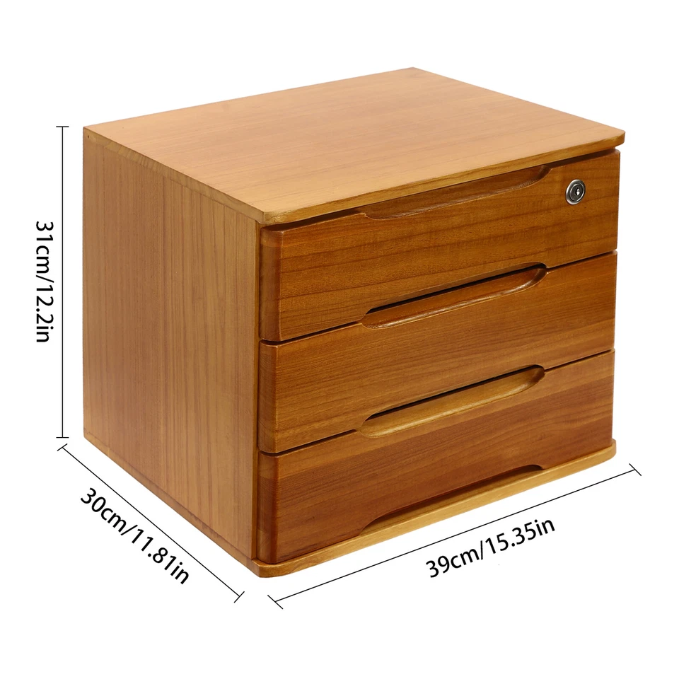 Modern Rectangle 3-Tier Desktop Storage Box Organizer with Lock Filing Cabinet - Image 4 of 4