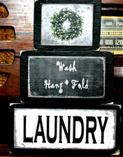 Laundry Room Wash Hang Fold Handmade Wooden Sign Set