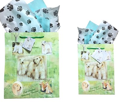 Dog Breed Gift Bags Set of Two Paw Tissue Paper (Soft Coated Wheaten Terrier)