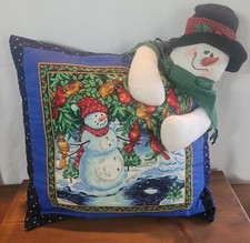 Vintage 15" X 15" Christmas Snowman Accent Holiday Pillow - Pillow Pals