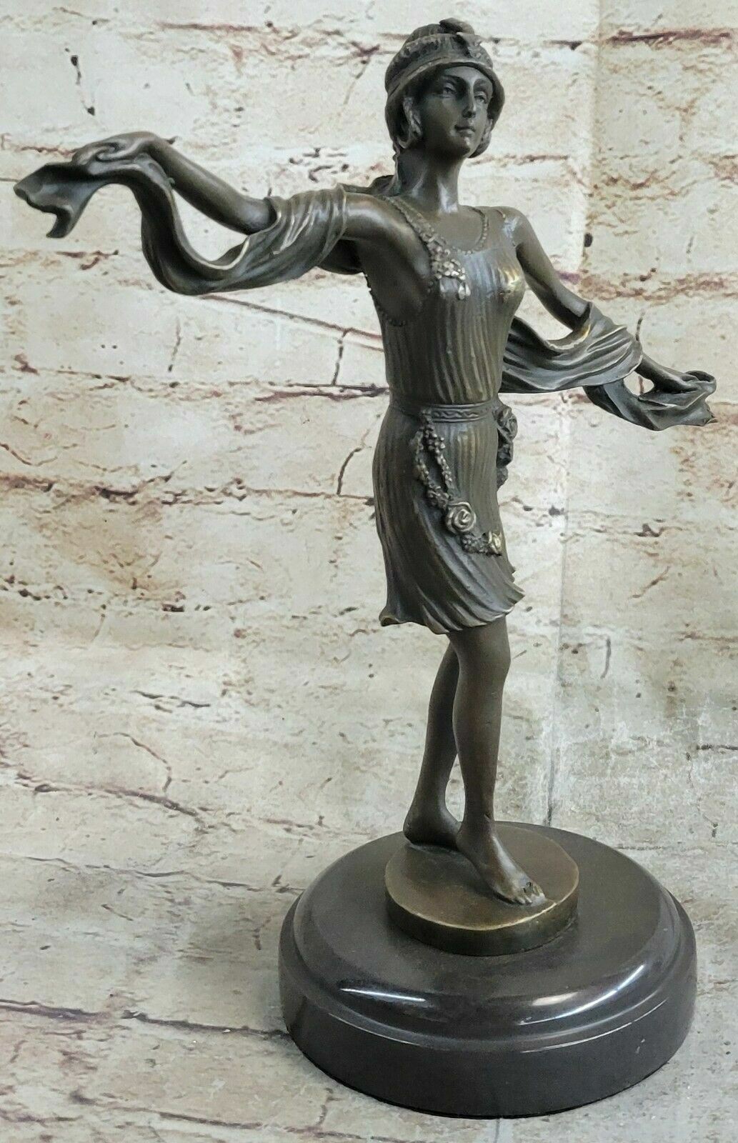 Art Deco Bronze Scarf Dancer Figurine Signed C Mirval Hot Cast Decor-image
