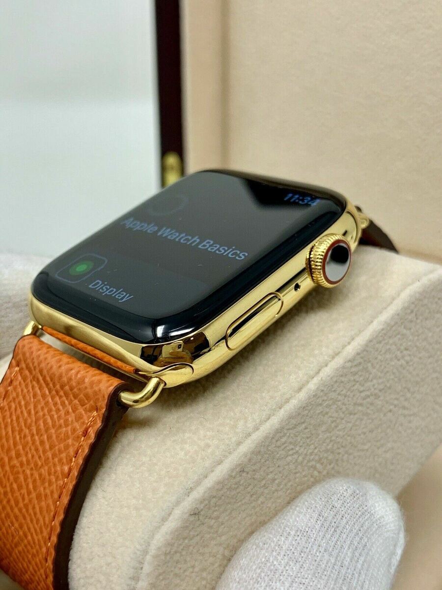 24K Gold Plated 44MM Apple Watch SERIES 4 Orange Leather Band GPS+LTE CUSTOM