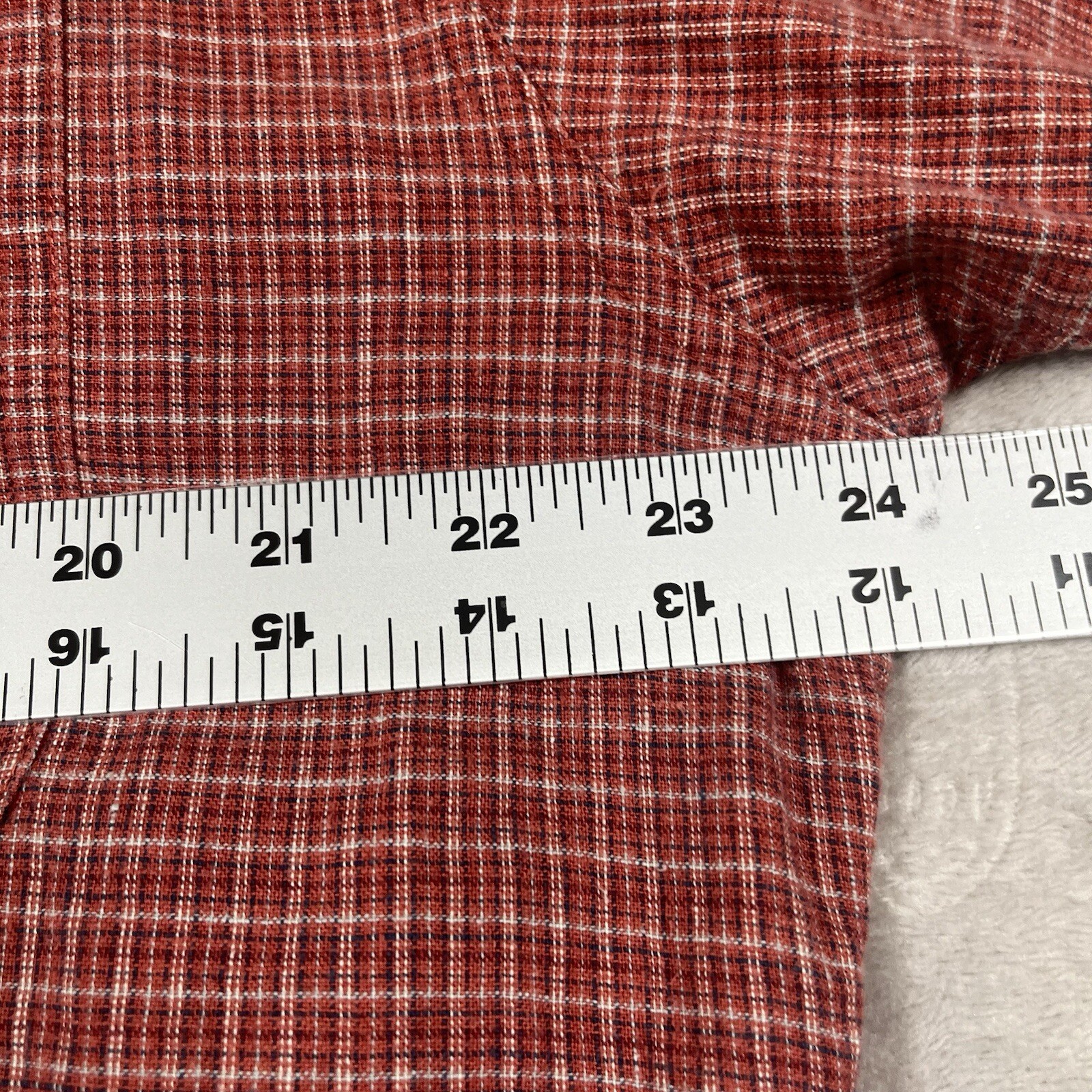 Patagonia organic cotton shirt  short sleeve orange Plaid crinkle Men’s Large thumbnail 6