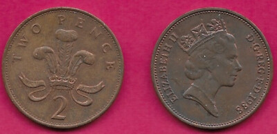 Welsh Crow GREAT BRITAIN 2 PENCE 1988 WELSH PLUMES AND CROW,ELIZABETH II CROWNE | eBay