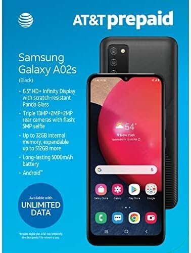 Samsung Galaxy A02s AT&T Prepaid Phone, 6.5