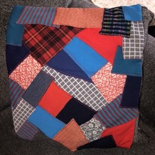 Vintage 1960s Handmade Crazy Quilt Patchwork Pillow Cover Groovy Red Blue Knits
