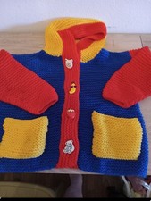 New - Vintage Hand Knit hooded childrens cardigan sweater Size 4-6