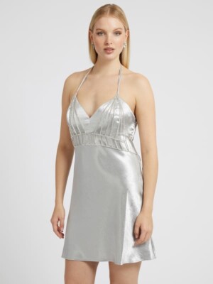 silver diamante chain halterneck detail bodycon dress Metallic Backless Sparkle Body Chain Mini Dress Disco Solid Color Halter Neck Fancy Dress Women's Party Club Adults' Dress 2026