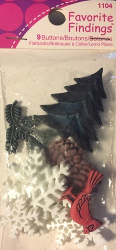 Roter Vogel Tannenzapfen Schneeflocken immergrün Baum & Ast Verzierung Knöpfe 9 Stück - Bild 1 von 2