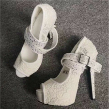 Women's Dress Lace Flower High Heel Sandals Princess Shoes Rhinestones Nightclub
