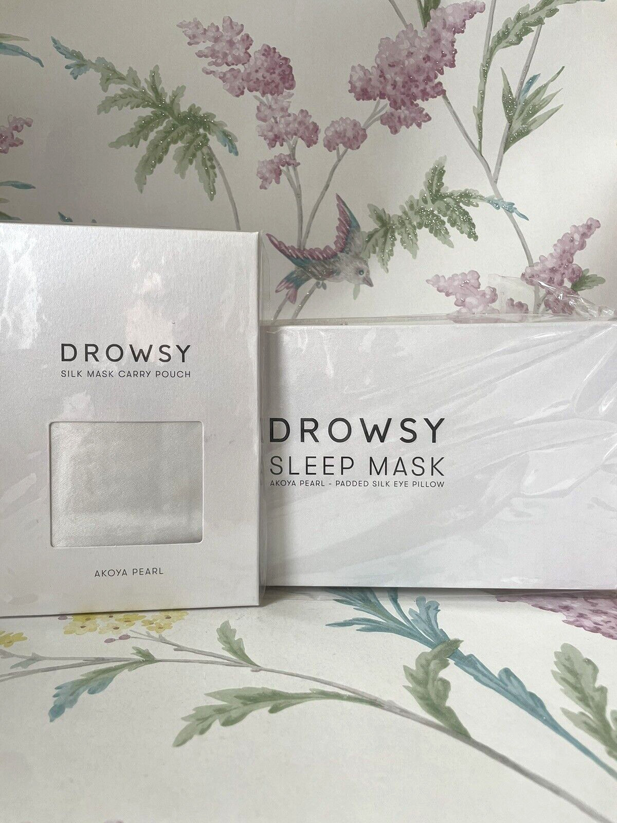 Drowsy Sleep Mask Padded Mulberry Silk Eye Pillow & Carry Pouch Akoya Pearl