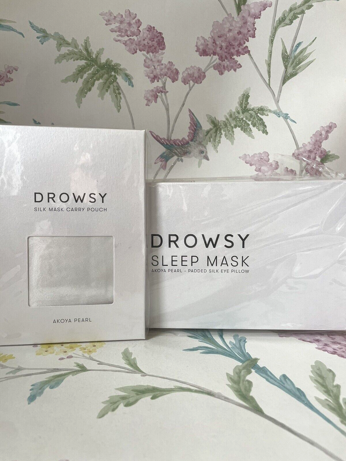 Drowsy Sleep Mask Padded Mulberry Silk Eye Pillow & Carry Pouch Akoya Pearl