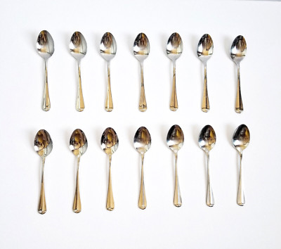OXFORD HALL Set of 14 Teaspoons Sagamore Stainless Glossy Silver 6 inch Spoons