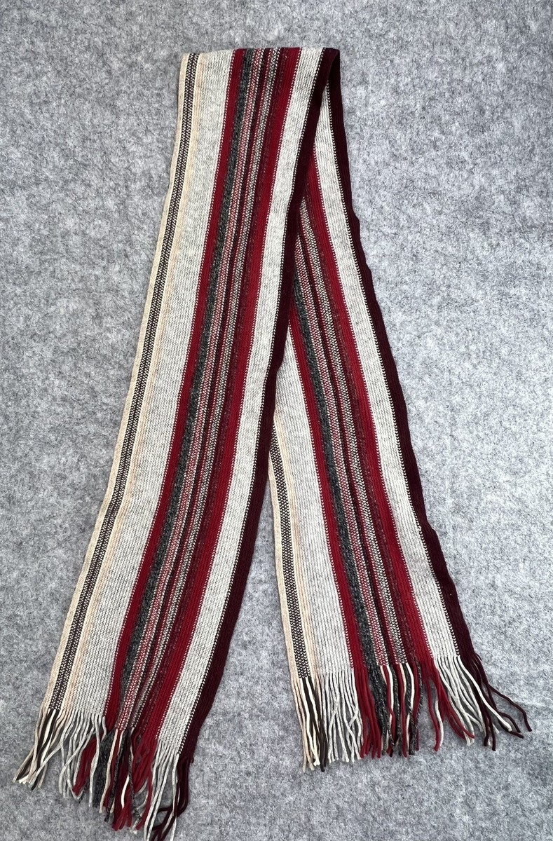William Brunton Women Lambswool Scarf Fringe Hand Knit Red Stripe Scotland  Made - Main Image