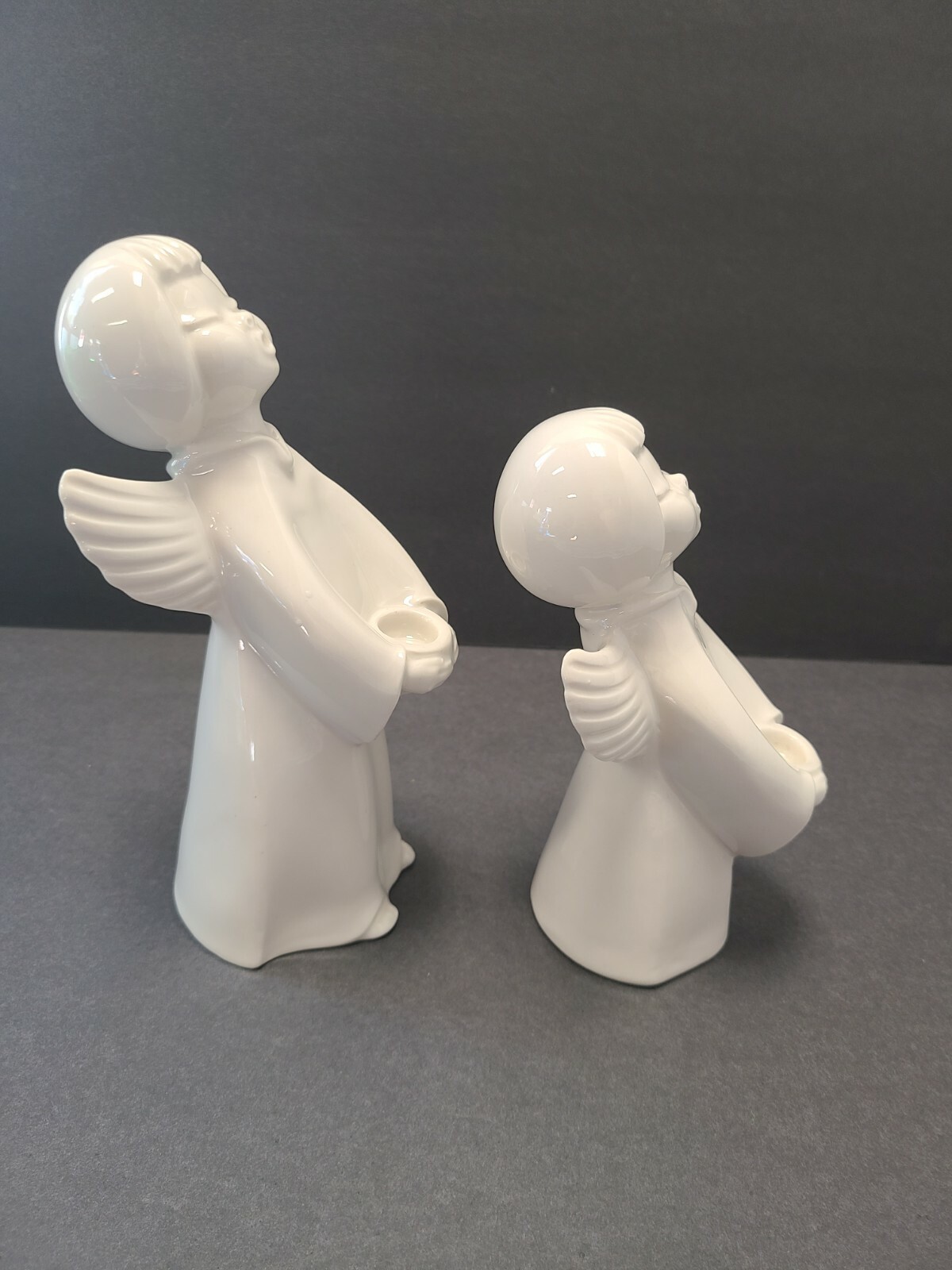 Vintage Christmas ANGELS Candle Holders Dresden White Porcelain
