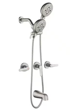 AIMADI DM-0106-BN 3-Handle 5-Spray Wall Mount Tub+Shower Faucet Brushed Nickel