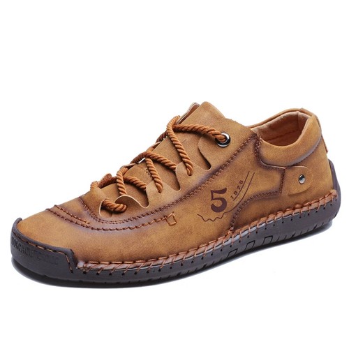 Men Fashion Leather Casual Shoes Outdoor High Quality Soft Lace-up Flat Moccasin