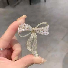 Women Bow Tie Zircon Rhinestone Brooch Female Simple Fashion Pin Corsage