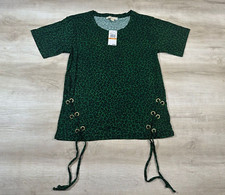 NWT Michael Kors Womens Blouse Green Size S Cheetah-Print Lace-Up Tunic