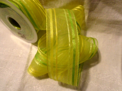 1-3/4''  SHEER STRIPE RIBBON - GREEN/ YELLOW - 60% SILK - GERMANY