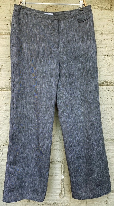 ALEXANDRA BARTLETT Wide-Leg Grey Work Business Casual Linen Pants, Size 10