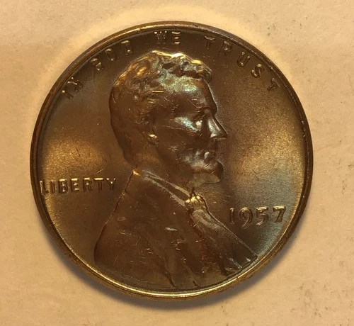 1957 Ch Bu Gold Toned Wheat Penny