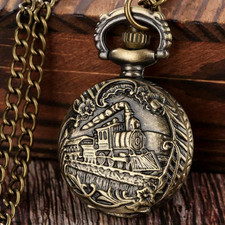 TRAIN Vintage Quartz Pocket Watch with Chain Pendent Arabic Numerals Locomotive