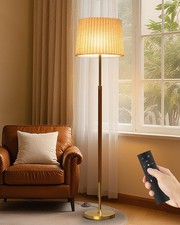 Joofo Mid-Century Modern Wood Floor Lamp Dual Fabric Shade Remote Control Color