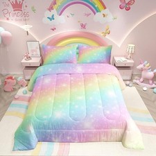 Rainbow Bedding Set for Kids Girls Teens Women Tie Dye Pastel Twin Multi 68