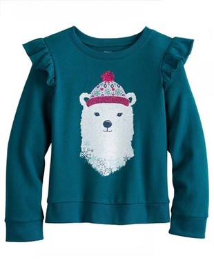 Jumping Beans Girls 4-12 Ruffle Sleeve Sweatshirt Sequin Polar Bear Size 6X $20