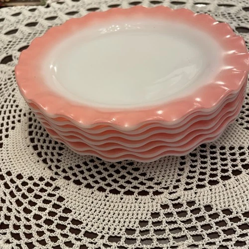 Hazel Atlas Pink Crinoline Ripple Ruffle Set of  7 9” Plates