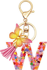 Initial Letter Keychains for Girls Women Pink Purple Green Cute Butterfly Heart