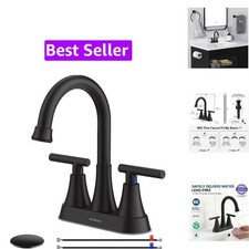 Matte Black Bathroom Faucet, 4 inch Centerset 2-Handle Lead-Free  Bathroom S...