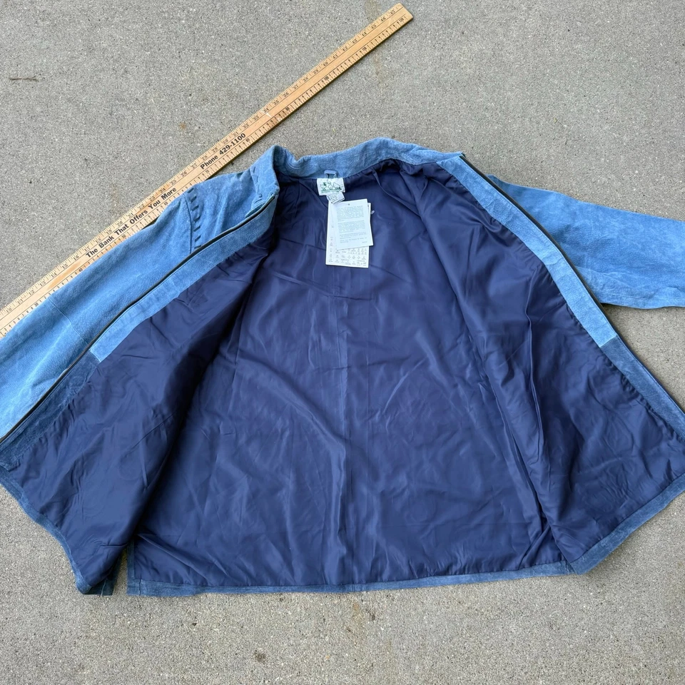 Y2K Quacker Factory Blue Suede Fall Sunflowers Genuine Leather Jacket 3X NWT - Image 3 of 4