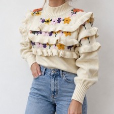 Zara Statement Rüschen Blumen bestickt Cotta...