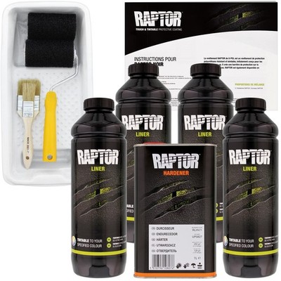 U-POL Raptor Tintable Spray-On Truck Bed Liner Kit,Tray & Brush, 4 Quarts