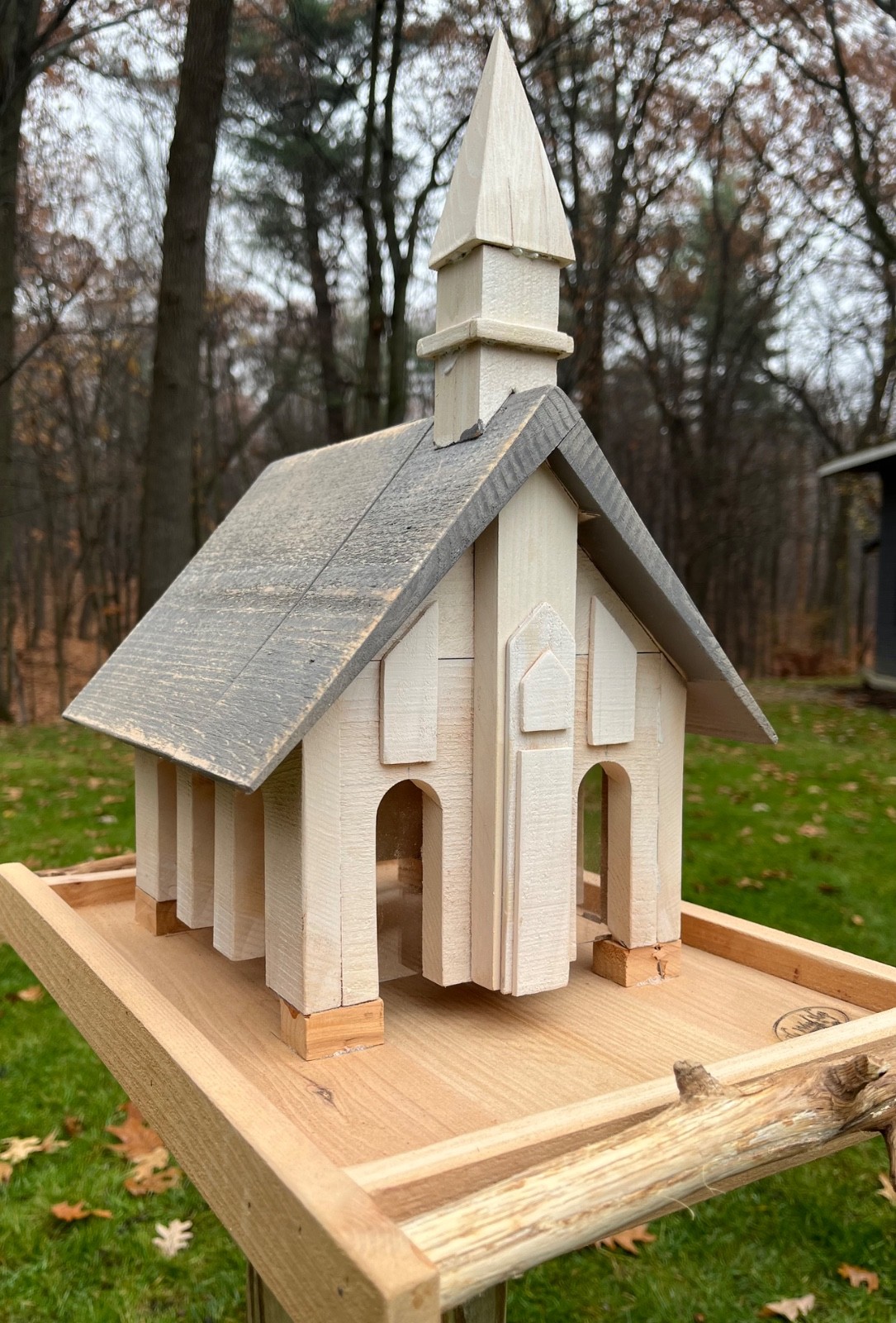 S Handmade Church With Seed Tray And Real Branch Perch