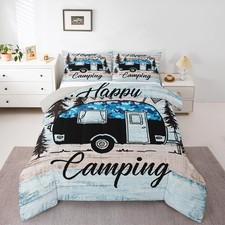 Happy Camping Comforter Set Queen for Camper RV Bunk Bedding Sets for Kids Te...
