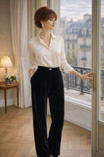 Giorgio Armani Womens Black Velvet High Rise Straight Pants Size 8 Made in Italy